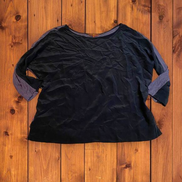 7 For All Mankind Silk Front Three Quarter Sleeve Black Tee Shirt Size Med - Picture 1 of 10